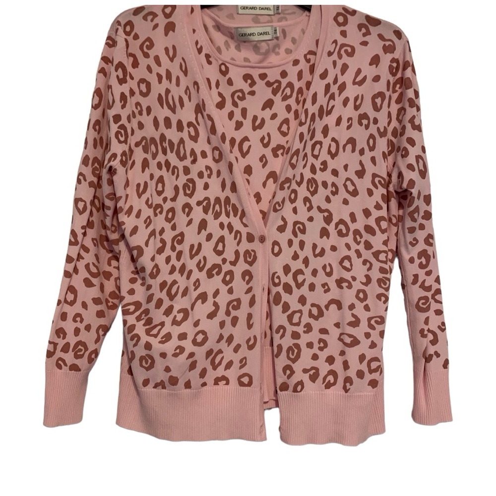 Gerard Darel Pink Leopard Print Cardigan Sweater and Tank